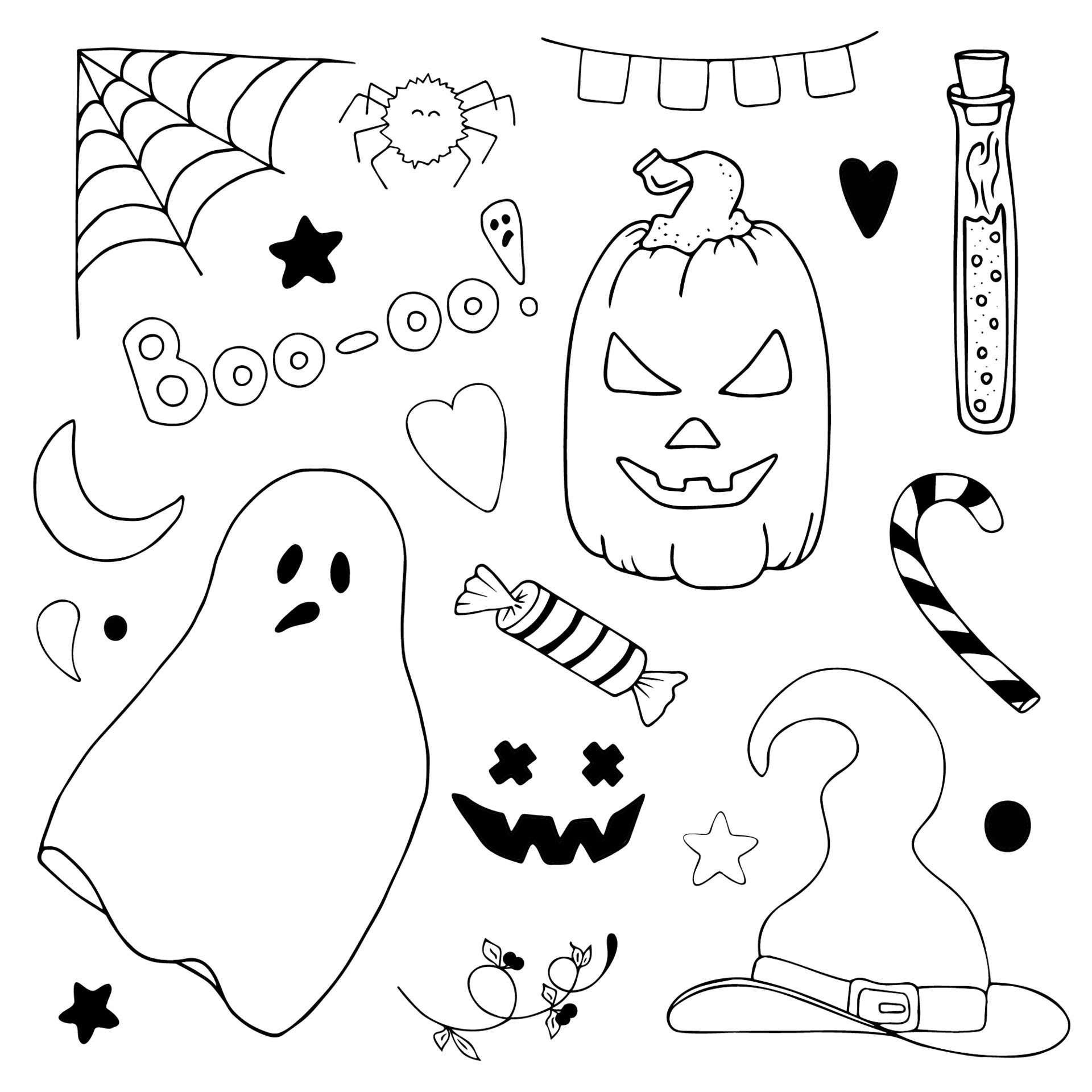 conjunto de doodle de vetor de clipart de halloween. um desenho de
